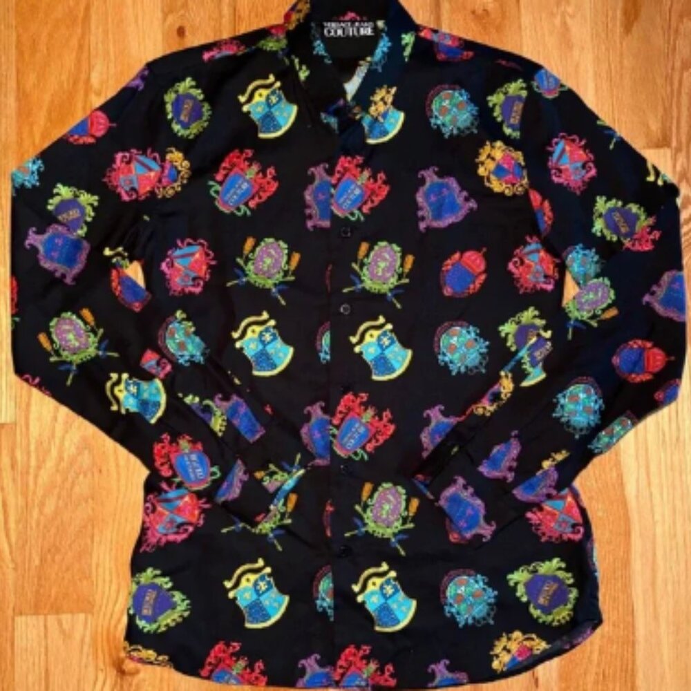Versace Multicolor Crest Runway Button Down Shirt 🔥